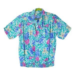Vintage Alfred Dunner Button up Blouse Top Size 14 Floral Print ~ Elastic Bottom